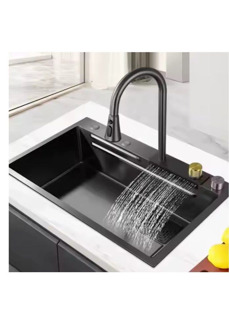 JAMS Kitchen Sink, Flying rain Waterfall Sink, 304 Stainless Steel bar Sink,Single Bowl With Cup Washer, Workstation Sink Washer Black Color - Image 1