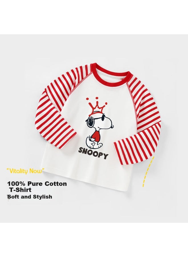 Snoopy Kids Raglan T-shirt Autumn Boys Girls Top White/red Crown 130