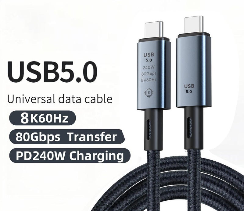 ETZIN 0.5M كابل USB C Thunderbolt 5، عرض نطاق ترددي 80Gbps، تاريخ 80Gbps، 0.5 متر عرض فيديو 8K 4K متزامن، شحن سريع 240W، متوافق تمامًا مع Thunderbolt 4/3، نوع USB-C، USB4 EPL-1477CC - Image 2