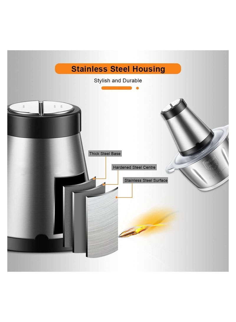 Food Processor  2L Meat Grinder Chopper for for Meat, Vegetables, Fruits and Nuts,4 Bi-Level Blades, Stainless Steel - Image 3