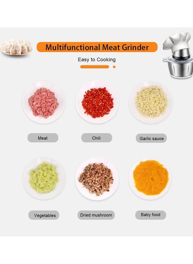 Food Processor  2L Meat Grinder Chopper for for Meat, Vegetables, Fruits and Nuts,4 Bi-Level Blades, Stainless Steel - Image 4