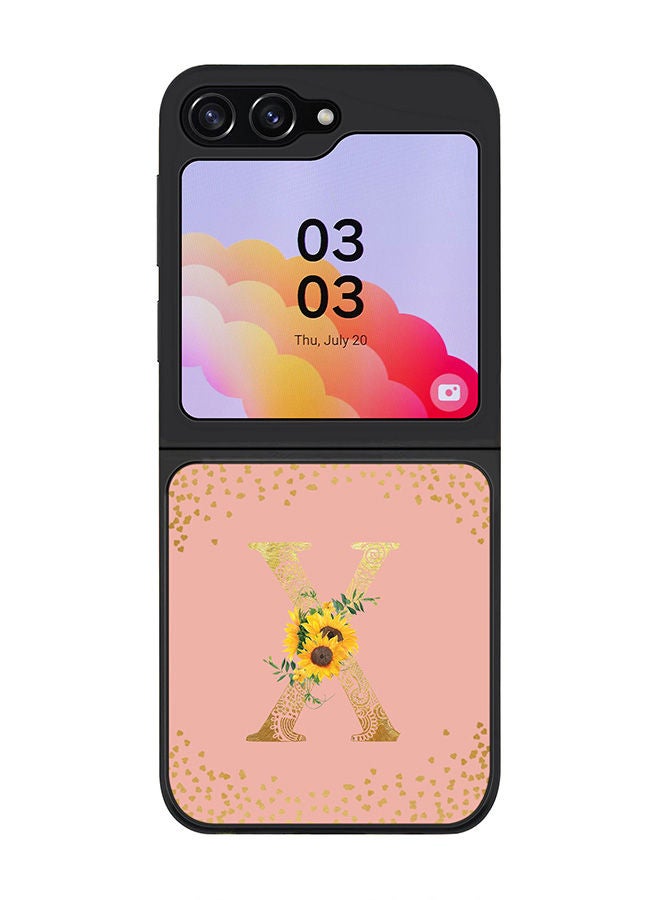Stylizedd Rugged Black edge case for Samsung Galaxy Z Flip5, Slim fit Soft Case Flexible Rubber Edges Anti Drop TPU Gel Thin Cover -  Custom Monogram Initial Letter Floral Pattern Alphabet - X  (Rose Pink ) - Image 1