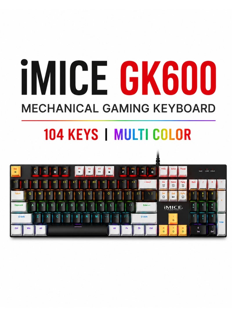 iMice RGB Mechanical Gaming Multi Keyboard –104-Key Compact Design with 6-Color LED Backlight, 28 Custom Lighting Modes & 12 Multimedia Hotkeys for Ultimate Performance - Image 1