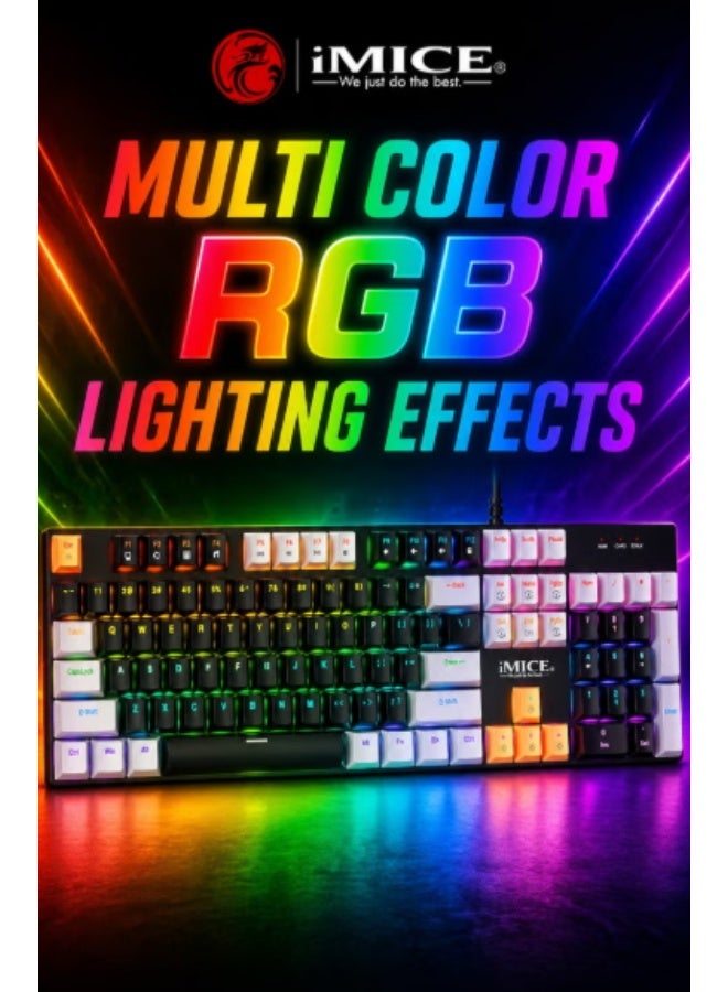 iMice RGB Mechanical Gaming Multi Keyboard –104-Key Compact Design with 6-Color LED Backlight, 28 Custom Lighting Modes & 12 Multimedia Hotkeys for Ultimate Performance - Image 3