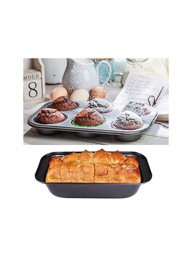 PROMASS PCS, 6 Cups Cupcake Tray + Loaf Pans, Nonstick Brownie Cake Pan, Carbon Steel Bakeware for Oven Baking Muffin Tray Tool Mold - Image 2
