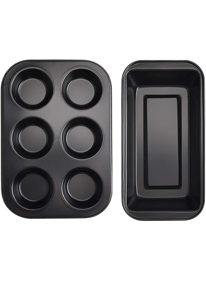 PROMASS PCS, 6 Cups Cupcake Tray + Loaf Pans, Nonstick Brownie Cake Pan, Carbon Steel Bakeware for Oven Baking Muffin Tray Tool Mold - Image 1