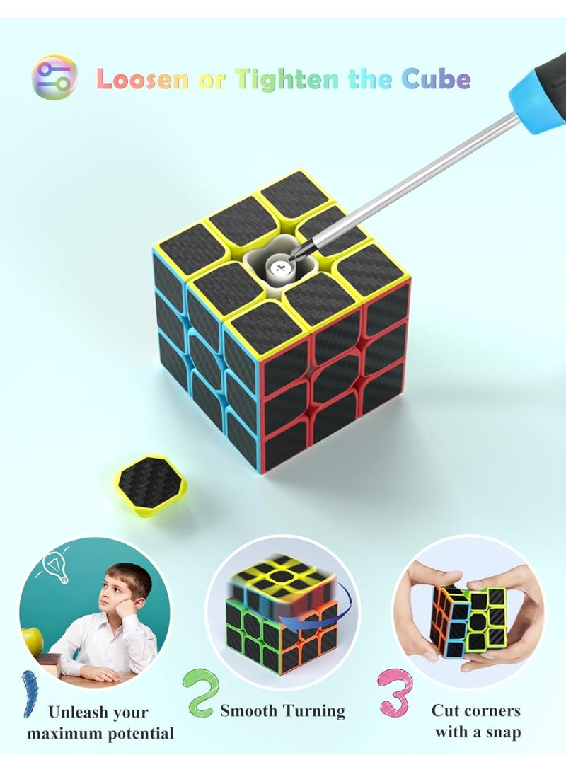 GROIC ROXENDA Speed Cube Set, Magic Cube Set of 2x2x2 3x3x3 Pyramid Cube Smooth Puzzle Cube (Carbon Fiber) - Image 3