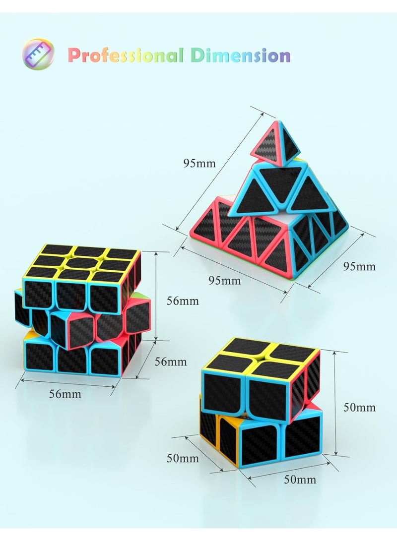 GROIC ROXENDA Speed Cube Set, Magic Cube Set of 2x2x2 3x3x3 Pyramid Cube Smooth Puzzle Cube (Carbon Fiber) - Image 2