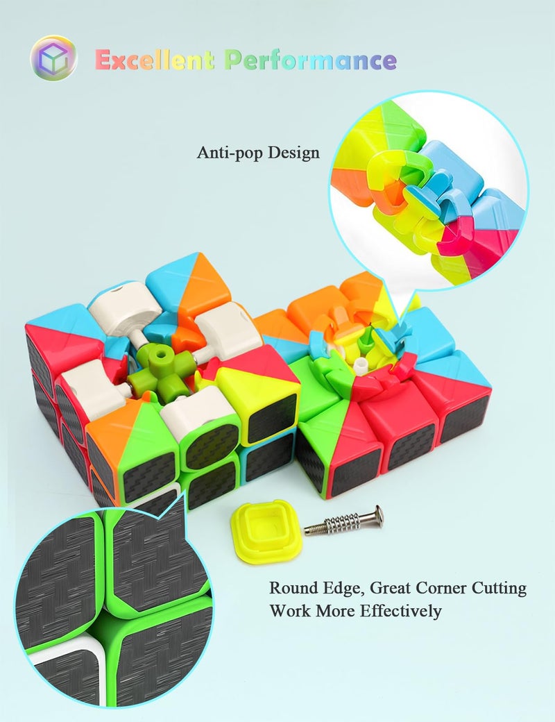 ROXENDA Speed Cube Set, Magic Cube Set of 2x2x2 3x3x3 Pyramid Cube Smooth Puzzle Cube (Carbon Fiber) - Image 4