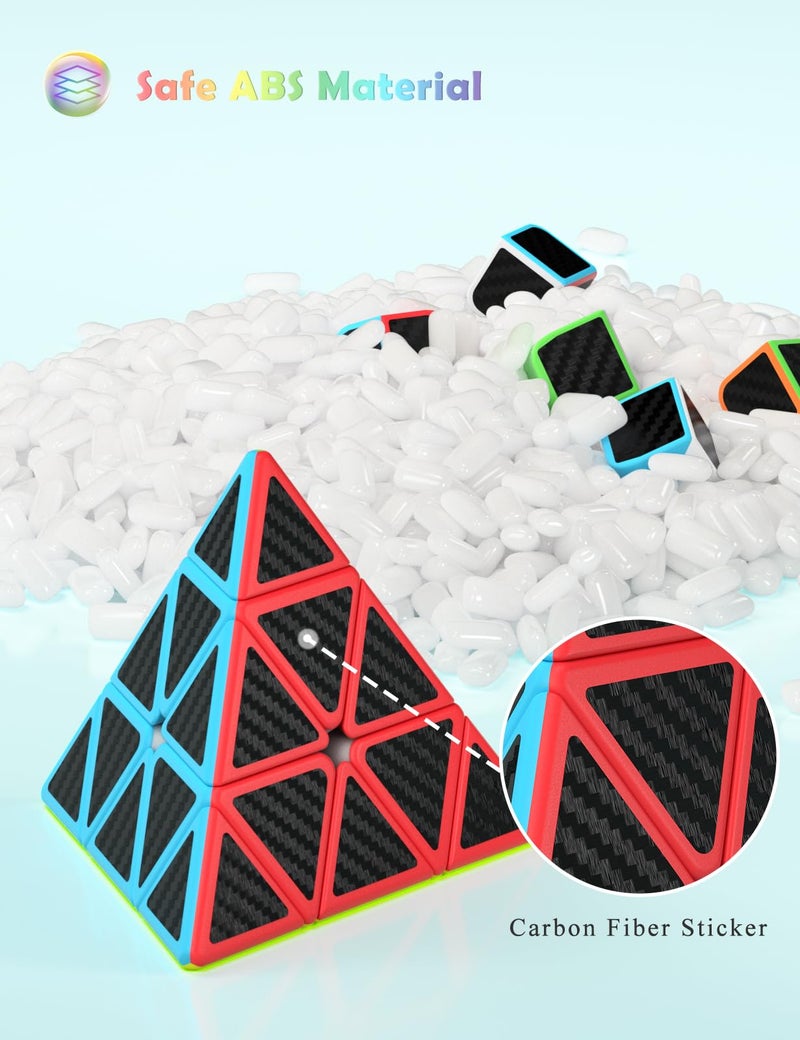 ROXENDA Speed Cube Set, Magic Cube Set of 2x2x2 3x3x3 Pyramid Cube Smooth Puzzle Cube (Carbon Fiber) - Image 3