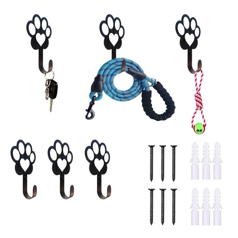 BiaGift 6 PCS Dog Paw Shaped Dog Leash Hook for Wall Metal Leash Holder Wall Mounted Hanger for Coat Key Entryway Hallway Kitche Office