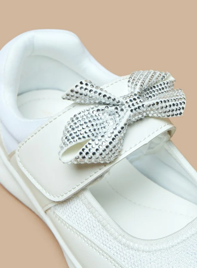 MISSY Girls Embellished Bow Accented Sneakers with Hook and Loop Closure
