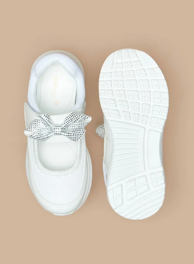 MISSY Girls Embellished Bow Accented Sneakers with Hook and Loop Closure
