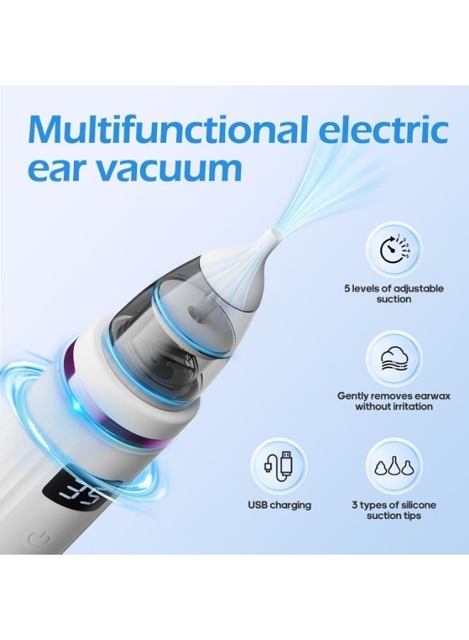 Electric earwax suction device featuring 5 suction levels, LED lighting, and soft, reusable silicone tips; rechargeable via USB. - Image 1