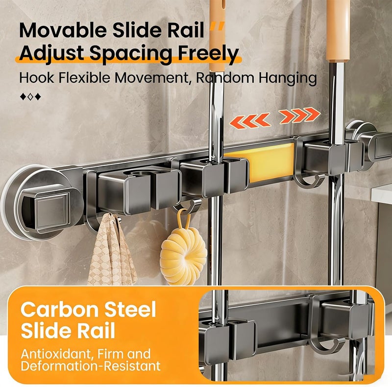 ordinarYone Strong And Enduring Aluminum Wall Mounted Broom Holder For Bathroom Kitchen Garage Without Holes Needed - Image 4