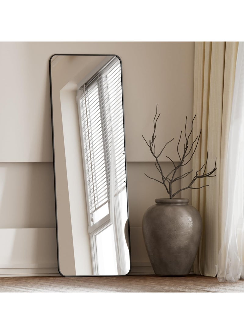 YQbest Floor Full Length Mirror Standing Full Body Rounded Corner Rectangle Mirrors with Stand Hanging Wall Mounted Leaning Bedroom Living Room Bedroom Bathroom Cloakroom,Black - Image 4
