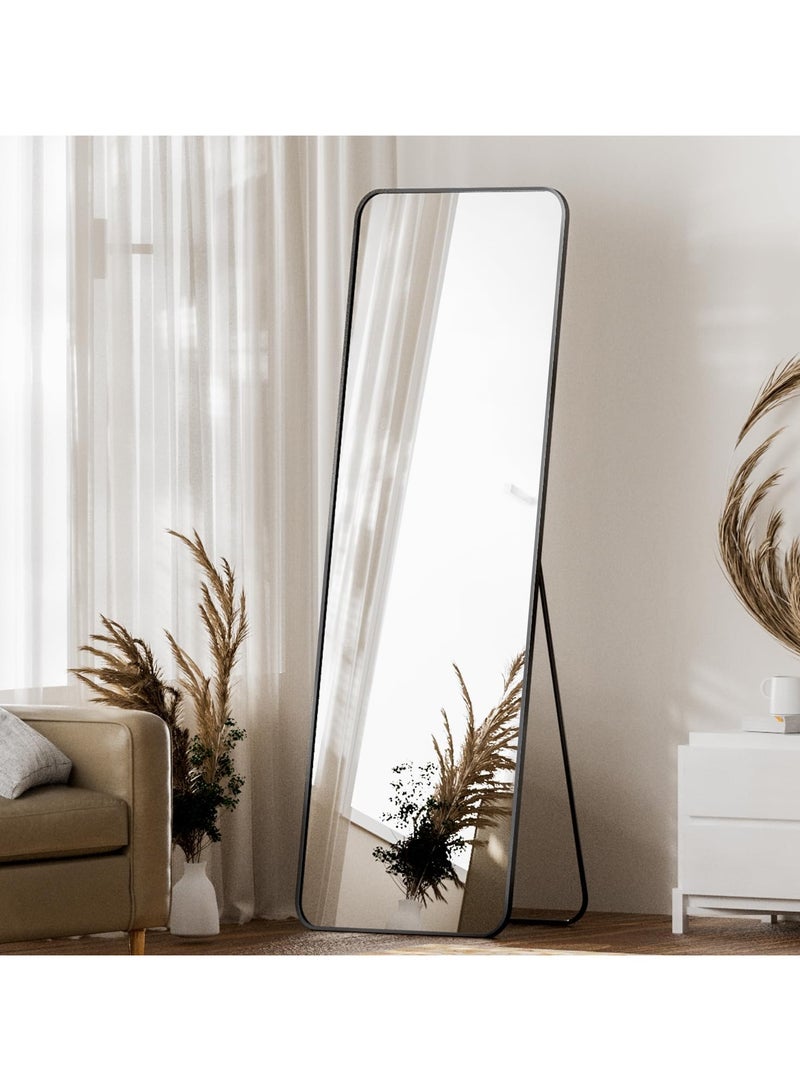 YQbest Floor Full Length Mirror Standing Full Body Rounded Corner Rectangle Mirrors with Stand Hanging Wall Mounted Leaning Bedroom Living Room Bedroom Bathroom Cloakroom,Black - Image 3