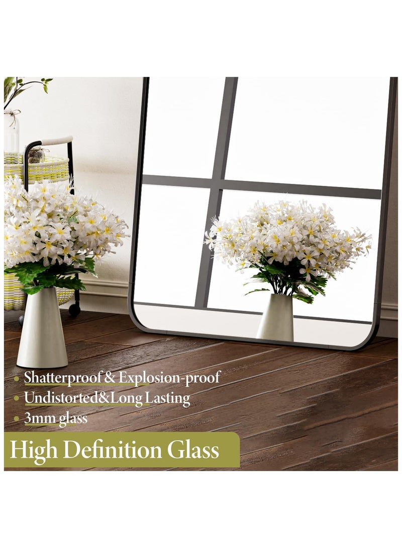 YQbest Floor Full Length Mirror Standing Full Body Rounded Corner Rectangle Mirrors with Stand Hanging Wall Mounted Leaning Bedroom Living Room Bedroom Bathroom Cloakroom,Black - Image 5
