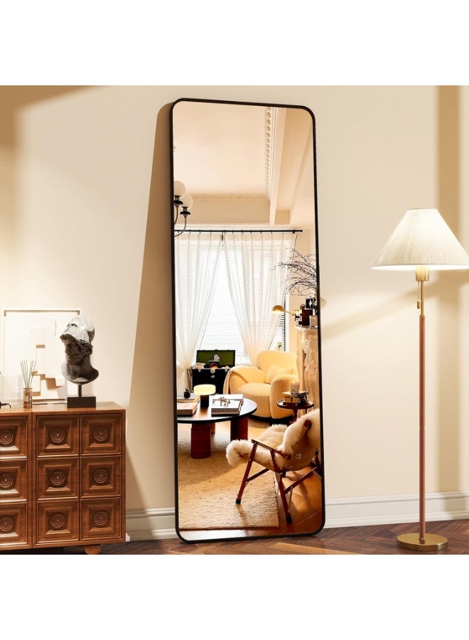 YQbest Floor Full Length Mirror Standing Full Body Rounded Corner Rectangle Mirrors with Stand Hanging Wall Mounted Leaning Bedroom Living Room Bedroom Bathroom Cloakroom,Black - Image 2