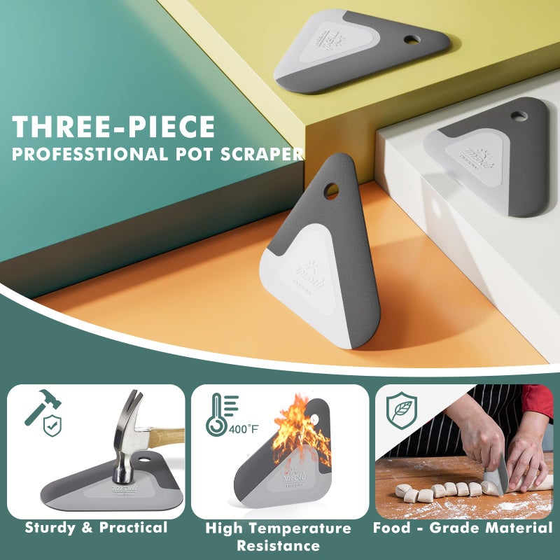 Matscover Food Scraper  2-In-1 Pot And Pan Dish Scraper  Nylon And Silicone  Kitchen Scraper Tools For Cast Iron Skillets  Cookware  Dishes  Pans And Pots  Heat Resistant  Set Of 3 - Image 5