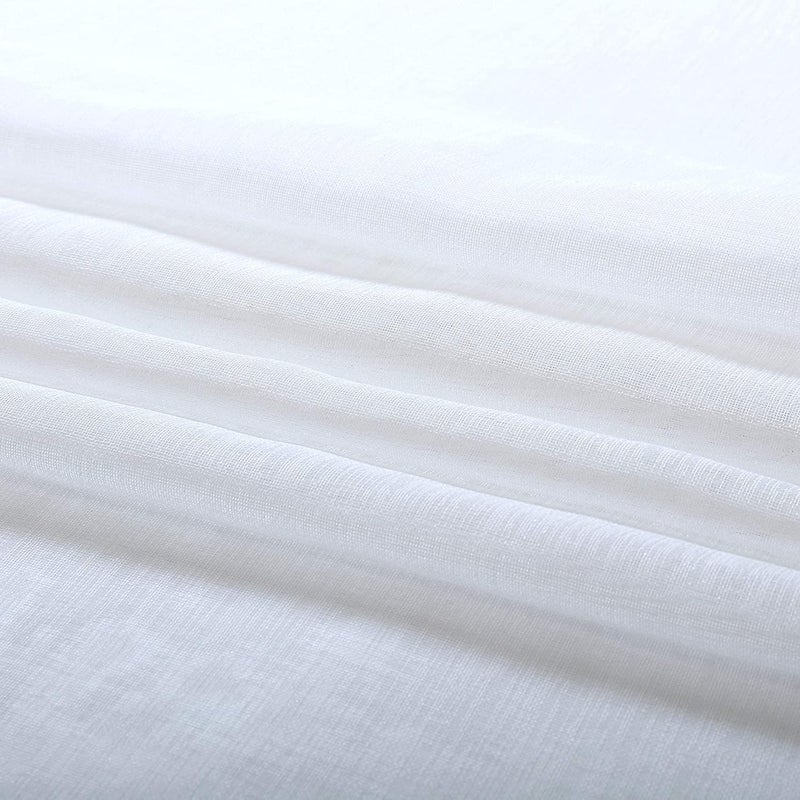 MISS SELECTEX Linen Look Pom Pom Tasseled Sheer Curtains - Rod Pocket Voile Semi-Sheer Curtains for Living and Bedroom, Set of 2 Curtain Panels (52 x 95 inch, White) - Image 5