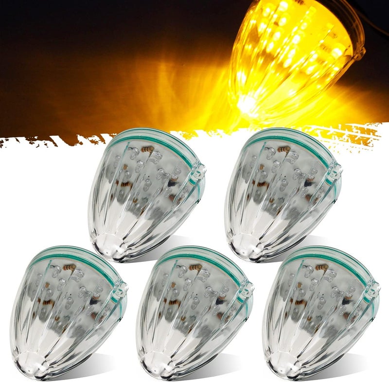 Partsam 5X Roof Running Top Marker Light Clear Amber 17 LED Clear Lens Replacement for Peterbilt Freightliner Mack - Image 1