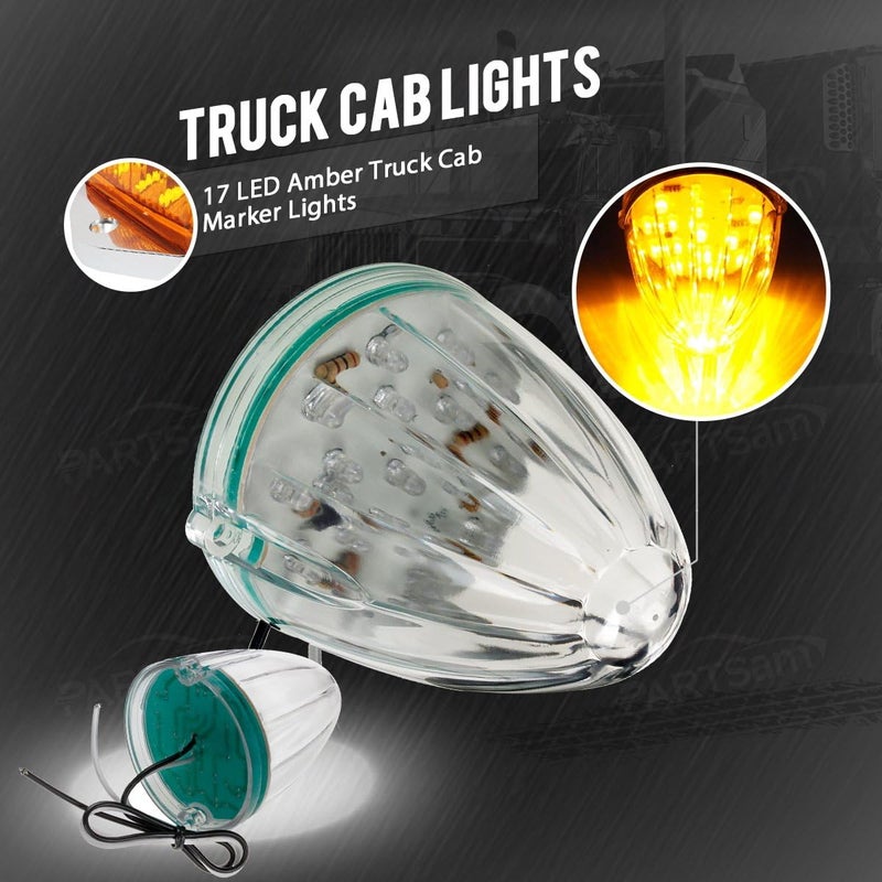 Partsam 5X Roof Running Top Marker Light Clear Amber 17 LED Clear Lens Replacement for Peterbilt Freightliner Mack - Image 5