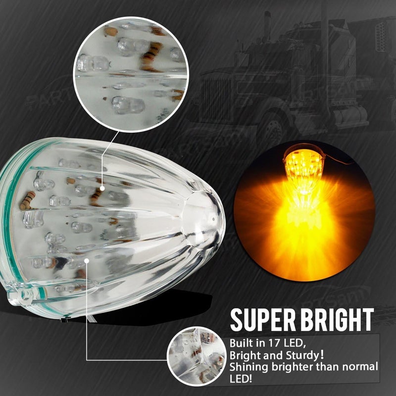 Partsam 5X Roof Running Top Marker Light Clear Amber 17 LED Clear Lens Replacement for Peterbilt Freightliner Mack - Image 2