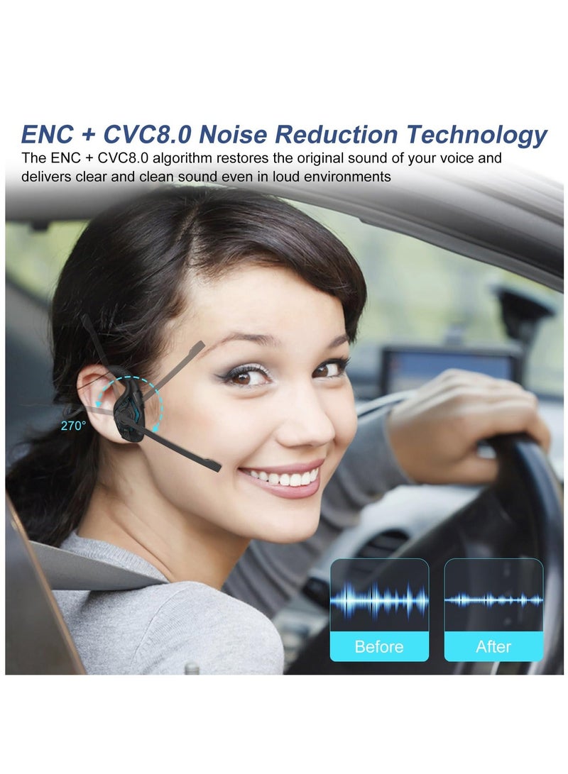 Bluetooth Headset with Microphone, Open Ear Headphones Wireless Noise Cancelling for Phone Laptop PC Computer, 10 Hours Playtime, Lightweight & Comfortable for Office Driving Working Home,black - Image 3