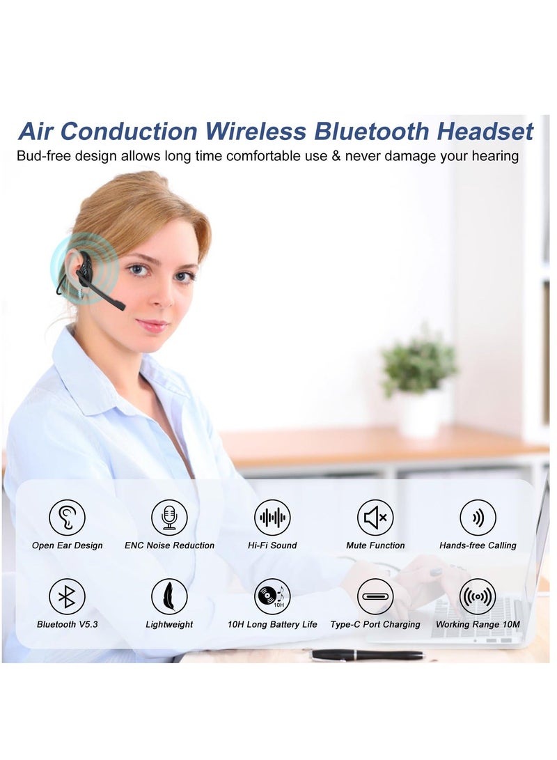 Bluetooth Headset with Microphone, Open Ear Headphones Wireless Noise Cancelling for Phone Laptop PC Computer, 10 Hours Playtime, Lightweight & Comfortable for Office Driving Working Home,black - Image 2