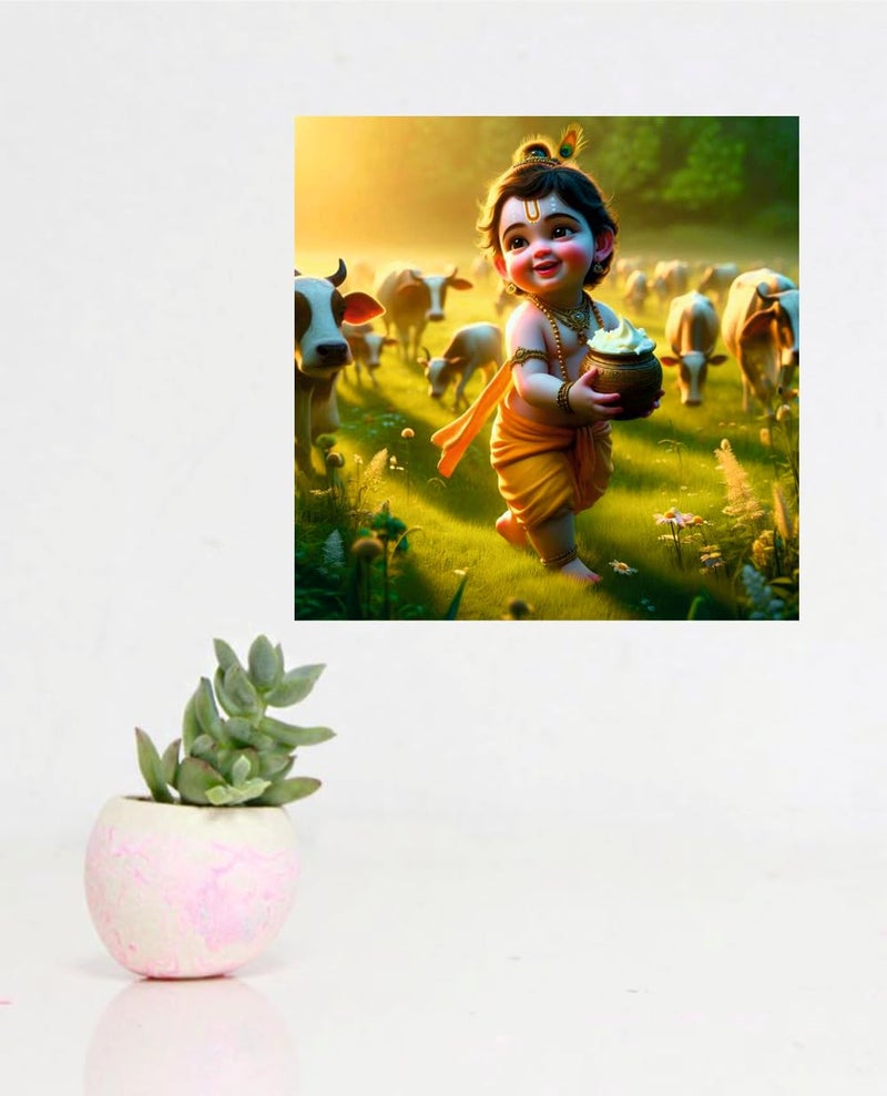 Decals Creation Bal Krishna Makhan Chor Matki Wall Poster For Living Room, Kids Room, Pooja Room (Size - 46CM X 46CM) - Image 3