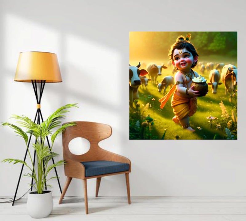 Decals Creation Bal Krishna Makhan Chor Matki Wall Poster For Living Room, Kids Room, Pooja Room (Size - 46CM X 46CM) - Image 2