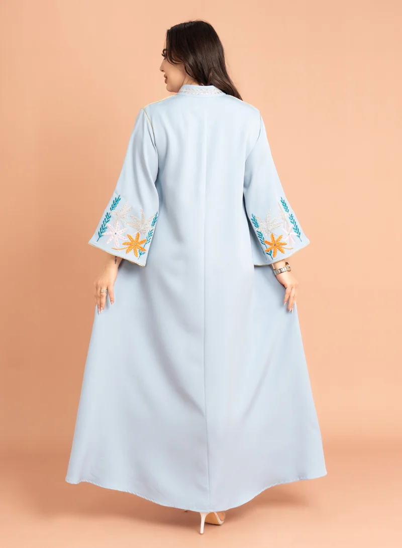 IKKXA Solid Embroidery Elegant Jalabiya IK3010 SkyBlue