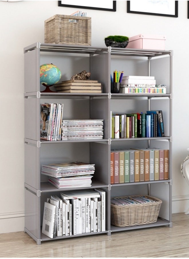 MIXDE 4 Row 8-Grid Multi-Functional Storage Shelves , Assembled Storage Rack,Bedroom Living Room Vertical Cabinet Bookshelf Grey  - Image 1