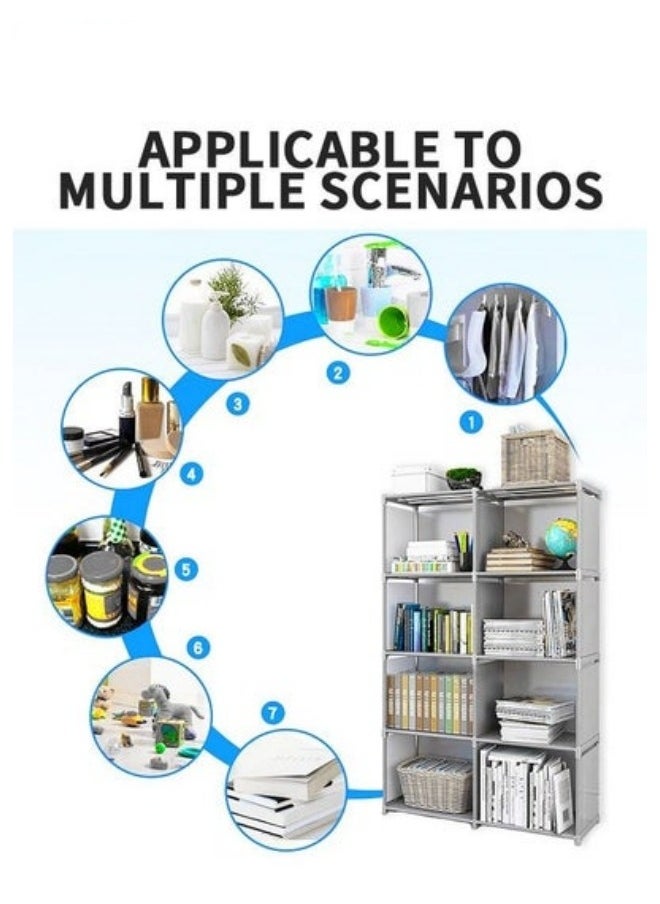 MIXDE 4 Row 8-Grid Multi-Functional Storage Shelves , Assembled Storage Rack,Bedroom Living Room Vertical Cabinet Bookshelf Grey  - Image 3