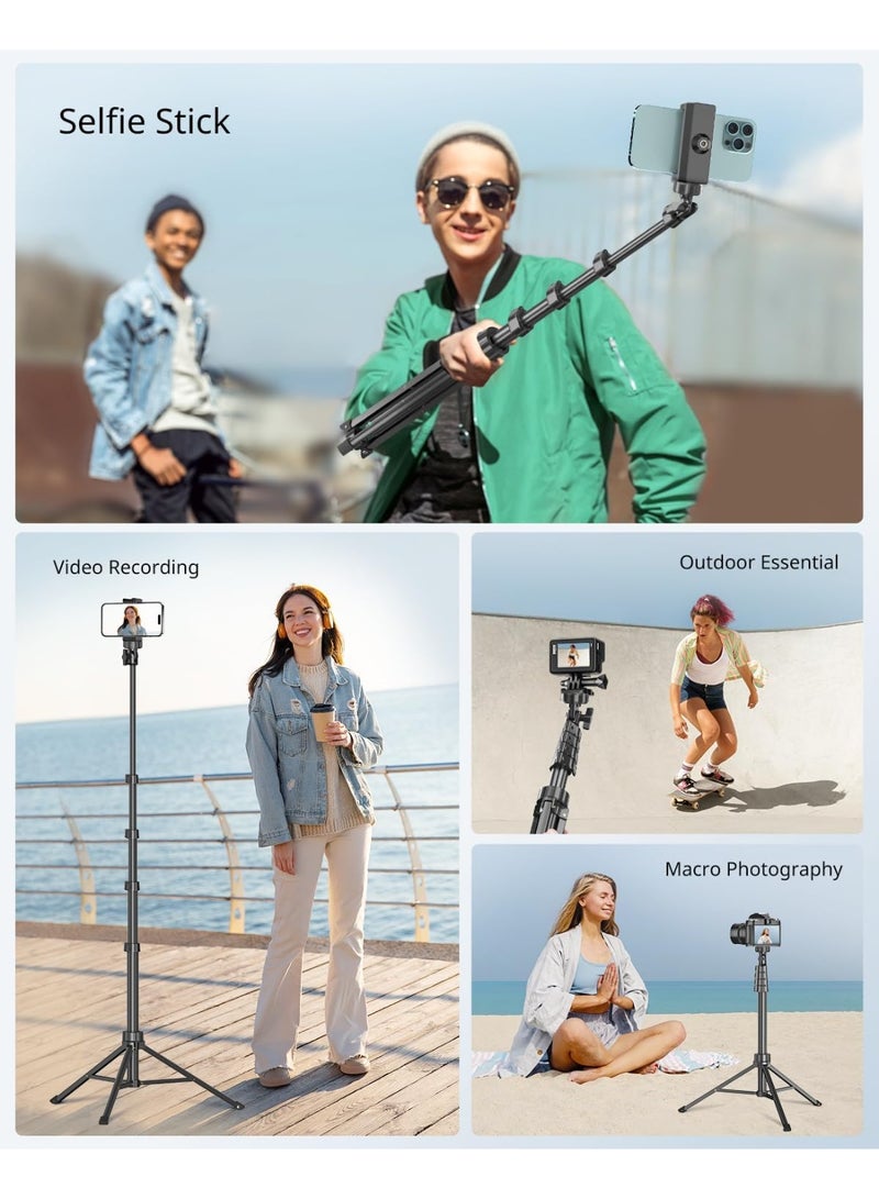 62" Phone Tripod & Selfie Stick, Extendable Cell Phone Tripod Stand with Wireless Remote and Phone Holder, Compatible with iPhone Android Phone, Camera - Image 4