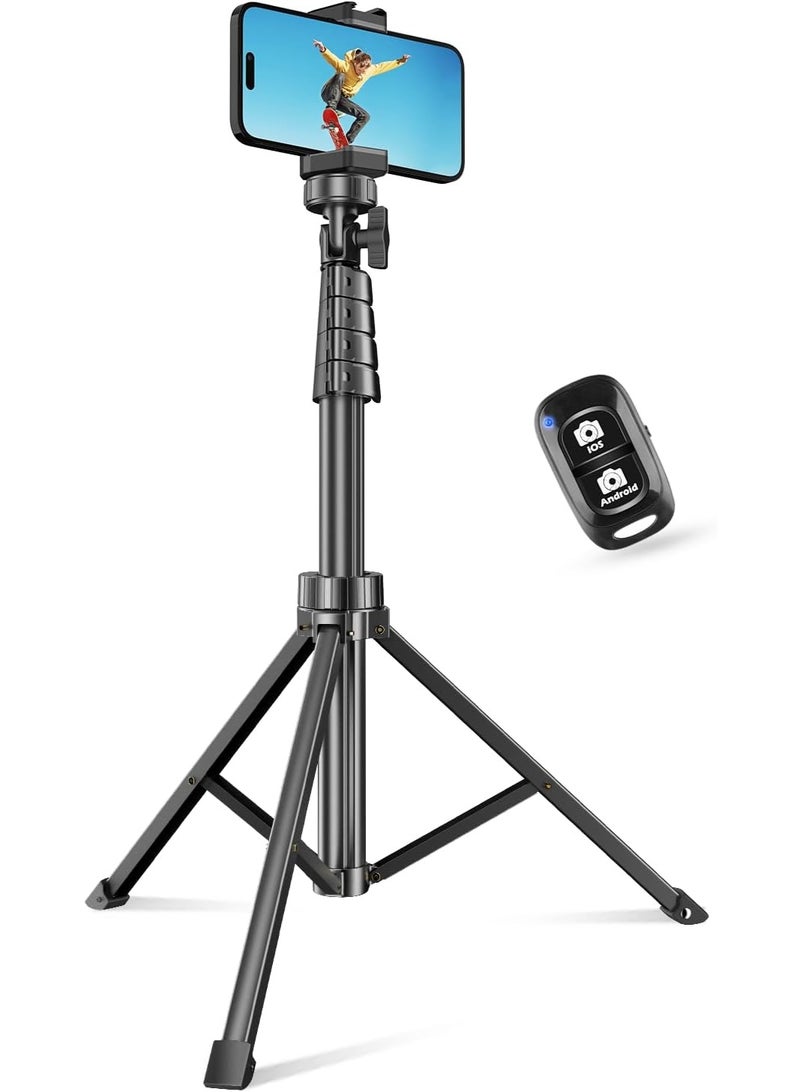 62" Phone Tripod & Selfie Stick, Extendable Cell Phone Tripod Stand with Wireless Remote and Phone Holder, Compatible with iPhone Android Phone, Camera - Image 1