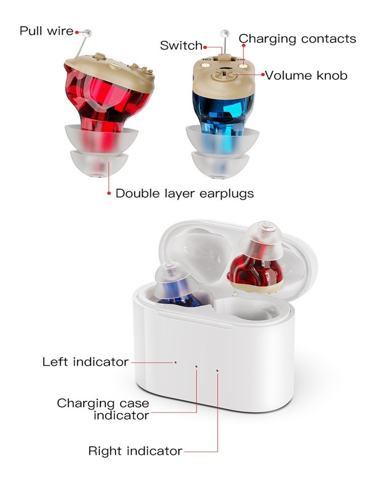 Mini rechargeable in-ear hearing aid for mild to moderate hearing loss, effective hearing aid and noise reduction (red and blue) - Image 5