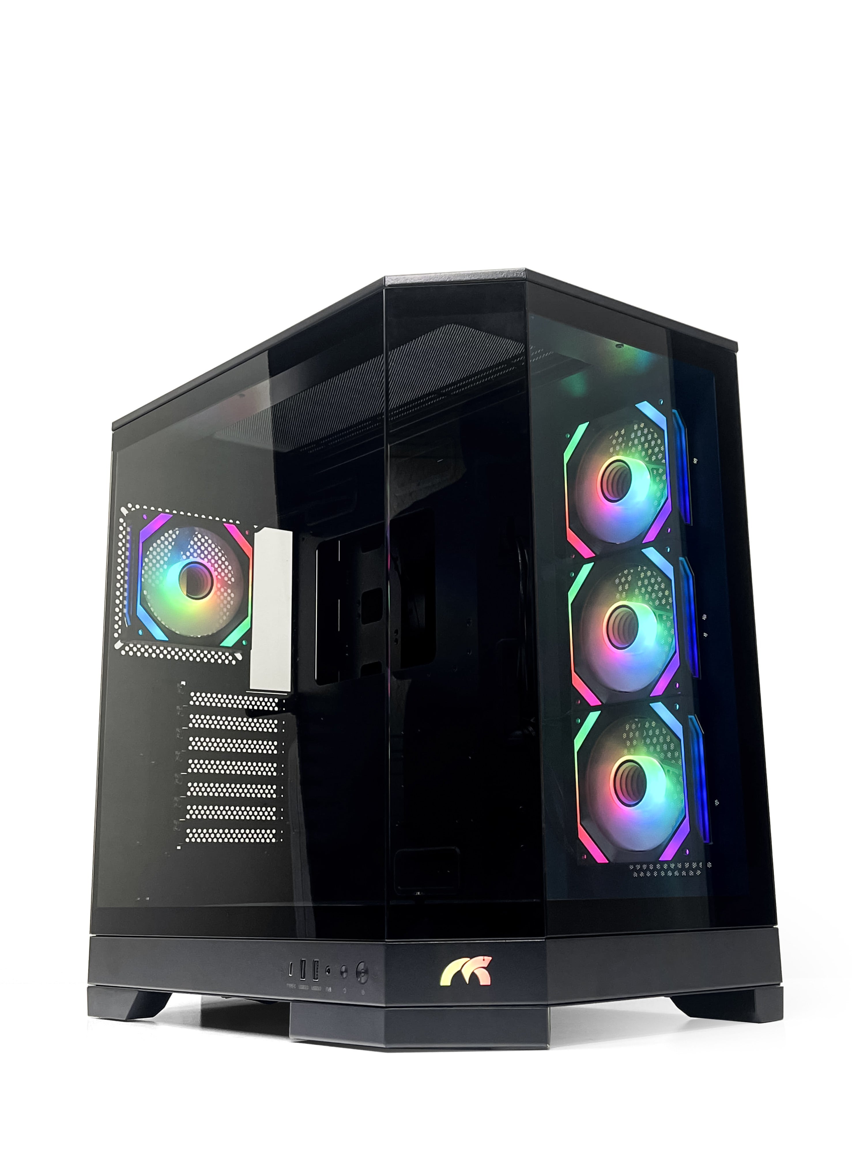 Tortox Prism Triple Glass Panel ATX/M-ATX Gaming PC Case with 7*ARGB PWM Fans, Type-C USB Port, Supports 360MM Radiator, 7 Expansion Slot, Included GPU stand- Gaming Case 