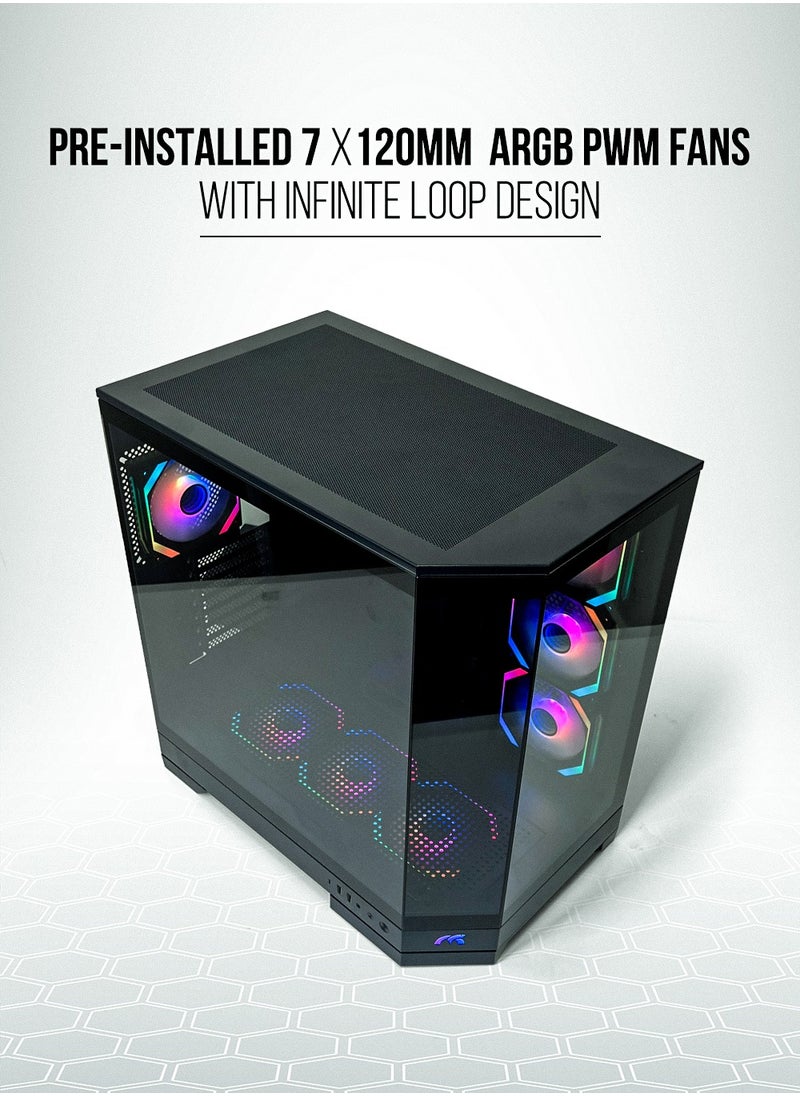 Tortox Tortox Prism Triple Glass Panel ATX/M-ATX Gaming PC Case with 7*ARGB PWM Fans, Type-C USB Port, Supports 360MM Radiator, 7 Expansion Slot, Included GPU stand- Gaming Case  - Image 2