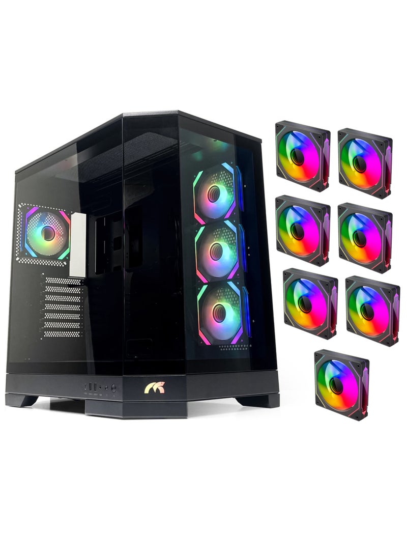 Tortox Tortox Prism Triple Glass Panel ATX/M-ATX Gaming PC Case with 7*ARGB PWM Fans, Type-C USB Port, Supports 360MM Radiator, 7 Expansion Slot, Included GPU stand- Gaming Case  - Image 1