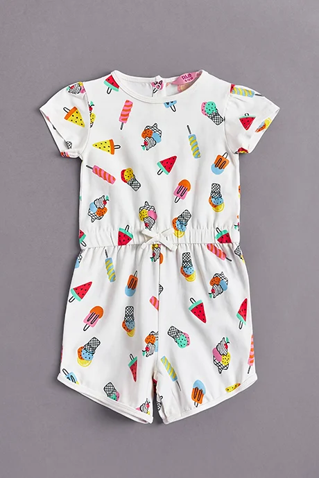 أر أند بي Printed Rompers with Crew Neck and Short Sleeves