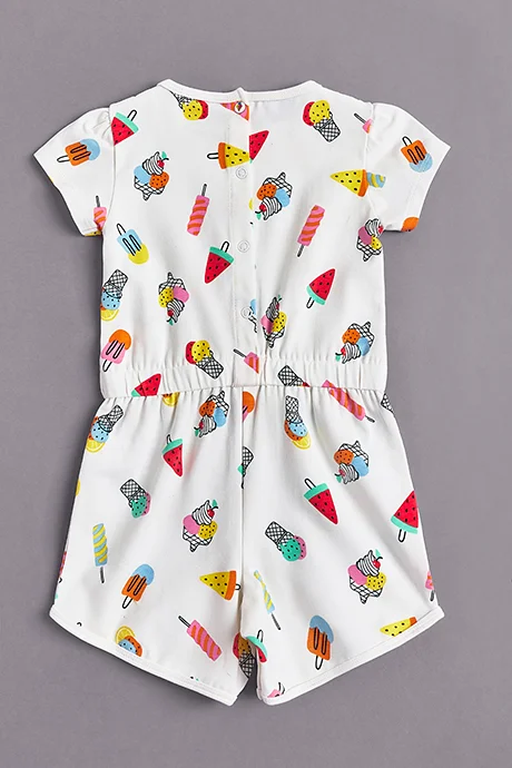 أر أند بي Printed Rompers with Crew Neck and Short Sleeves