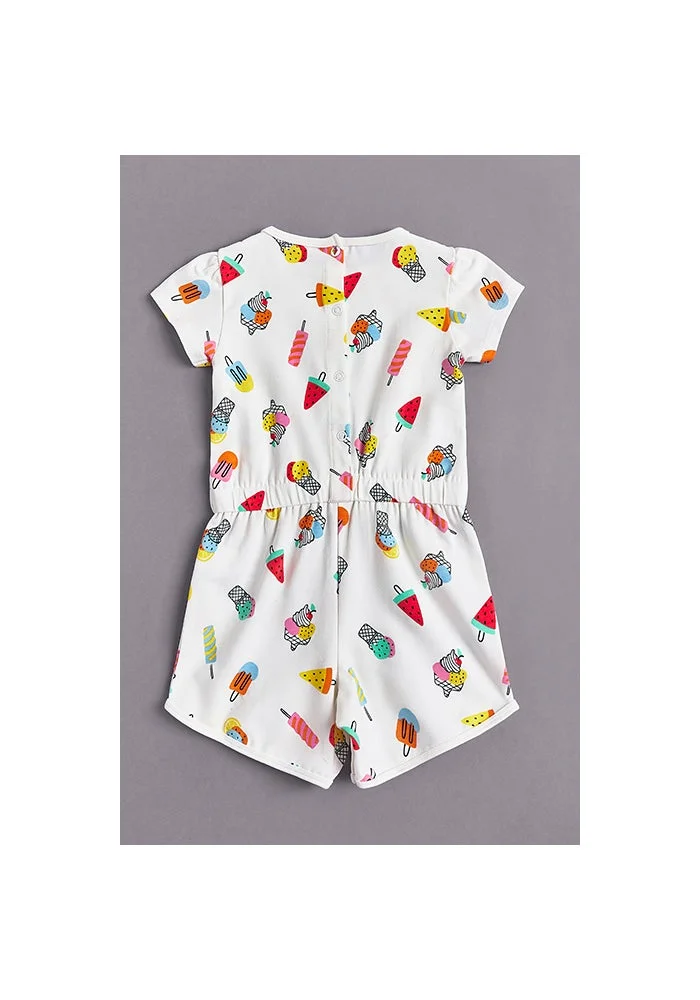 R&b Printed Rompers with Crew Neck and Short Sleeves