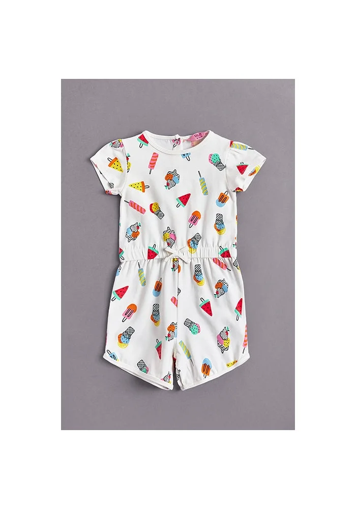 R&b Printed Rompers with Crew Neck and Short Sleeves
