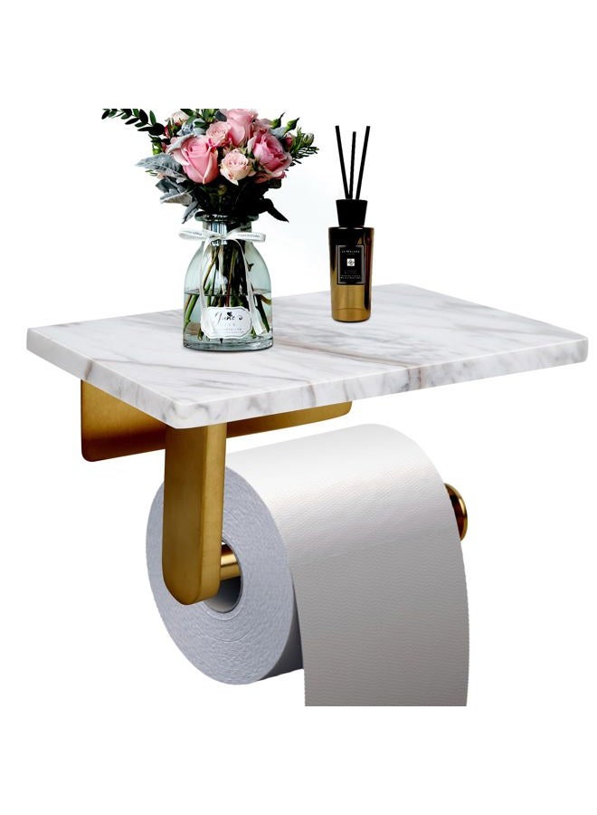 Nodafuer Toilet Paper Holder with Natural Marble Shelf for Bathroom Washroom,Wall Mounted Tissue Holder Suitable for Mega Roll (Brushed Gold, Middle 7.87 * 4.72 in) - Image 1