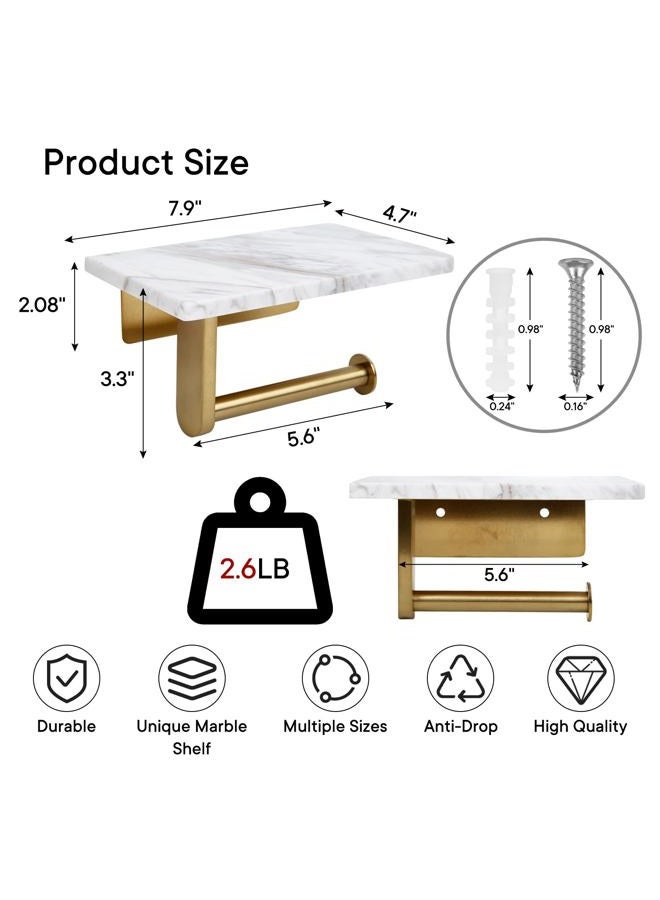 Nodafuer Toilet Paper Holder with Natural Marble Shelf for Bathroom Washroom,Wall Mounted Tissue Holder Suitable for Mega Roll (Brushed Gold, Middle 7.87 * 4.72 in) - Image 2