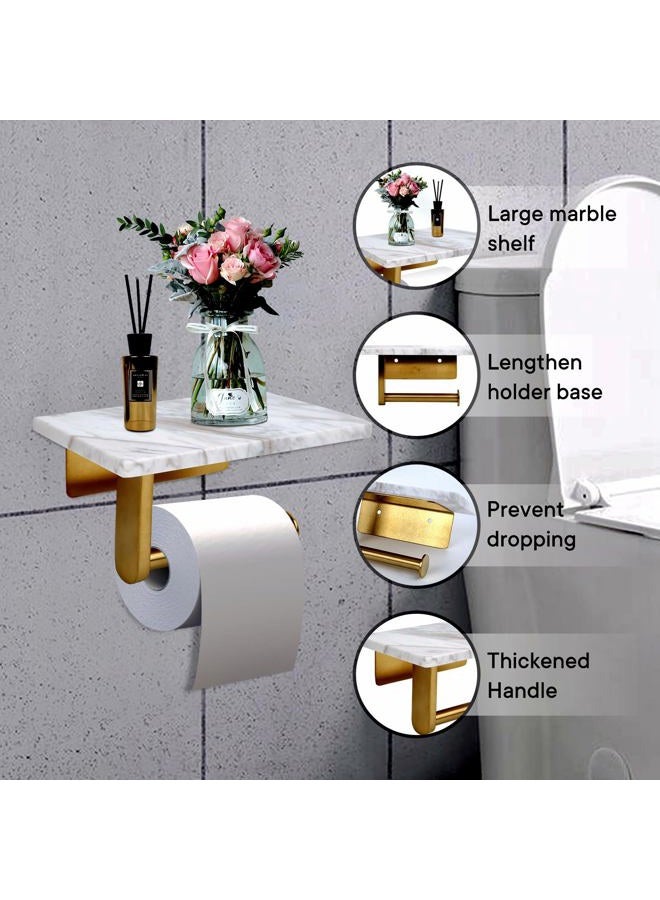 Nodafuer Toilet Paper Holder with Natural Marble Shelf for Bathroom Washroom,Wall Mounted Tissue Holder Suitable for Mega Roll (Brushed Gold, Middle 7.87 * 4.72 in) - Image 3