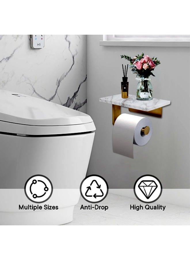 Nodafuer Toilet Paper Holder with Natural Marble Shelf for Bathroom Washroom,Wall Mounted Tissue Holder Suitable for Mega Roll (Brushed Gold, Middle 7.87 * 4.72 in) - Image 4