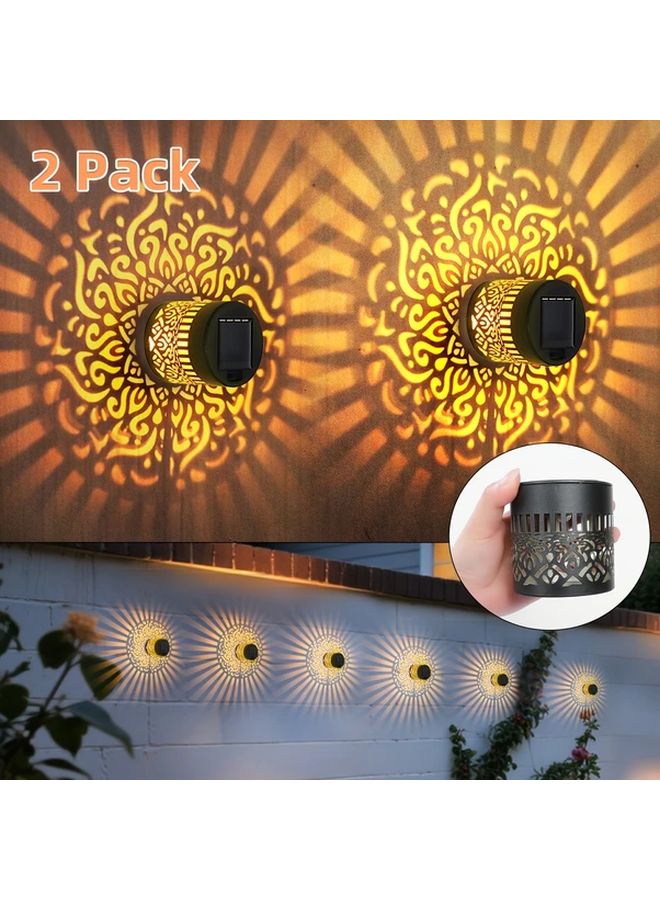 قطعتان من أضواء السياج الشمسية، مصباح حائط خارجي، توهج أصفر دافئ، إضاءة حديقة وسطح - Image 1